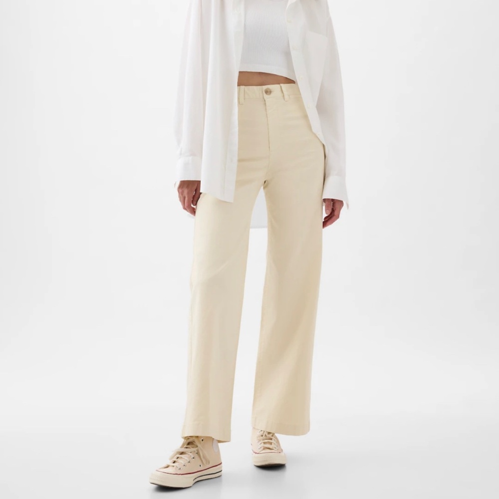 High Stride Wide-Leg Ankle Khakis Cream
